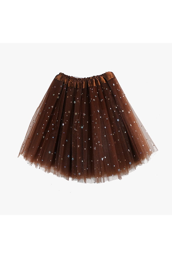 Women'S Star Sequin Tutu Skirts Elastic Waist Mesh Tiered Tulle Skirt Layered Stretchy Puffy Fluffy Adult Sparkly Ballerina Dance Skirt ,Coffee,One Size