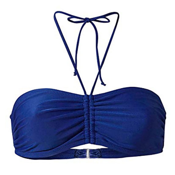 Huowey Women'S Summer Swimsuit Halter Bandeau Ruffles Top Tube Backless Solid Color Swimwear Lace Up Cheeky Beachwear Breathable Fashionable Bathing Suits,Blue,XXXL