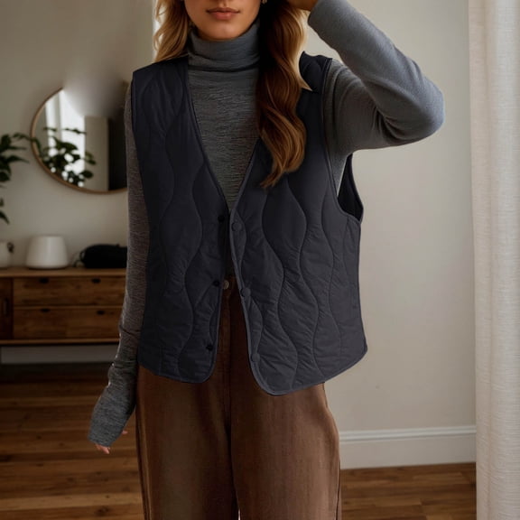 Huowey Women'S Sweaters Puffer Vest Sleeveless Solid Color Layering Piece Casual Stylish Loose Oversized Jacket Thick Warm Waistcoat Fall Fashion Outfit,Black,M