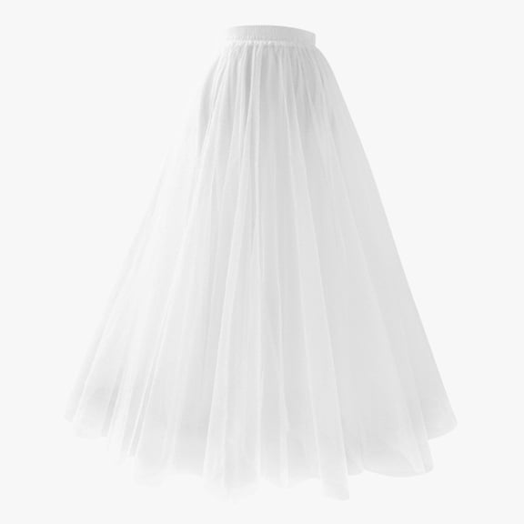 Huowey Women'S Tutu Skirt Long Irregular Hem High Waist Ruffles Layered Solid Color Spring Summer Elegant A-Line Tulle Mesh Skirt,White,M