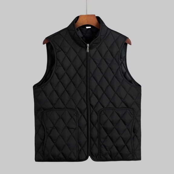 Huowey Women'S Vest Stylish Sleeveless Puffer Vest Zip Up Stand Collar Solid Color Jacket Retro Quilted Padded Casual Thick Warm Layering Piece Fall Fashion Outfit,Black,Xxl