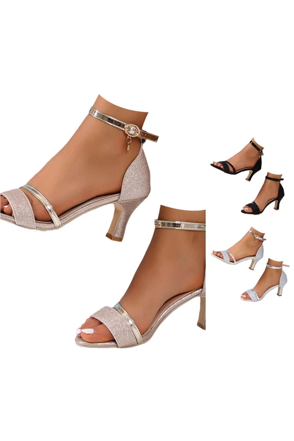 Women Sandals Sparkly Open Toe Ankle Strap Dress Shoes Comfortable Low Heel Party Wedding Prom Evening Events Elegant Glitter Stilettos For Summer Footwear,Gold,6.5