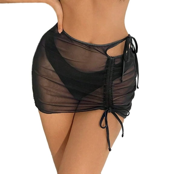 Huowey Women Sheer Wrap Knot Waist Skirt Cover Up Skirt Beach Wrap Bikini Shiny Wraps Cover Ups For Swimwear Summer Beachwear Honeymoon Cruise Trendy Wear