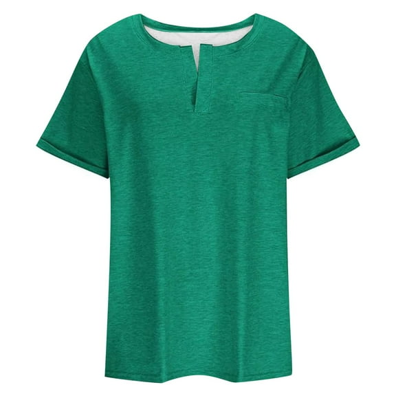 Huowey Women Shirts Summer Solid Color V Neck Short Sleeve Tops 2025 Trendy Loose Casual Tshirts With Pocket Large Size Blouses,Green,Xxxxl