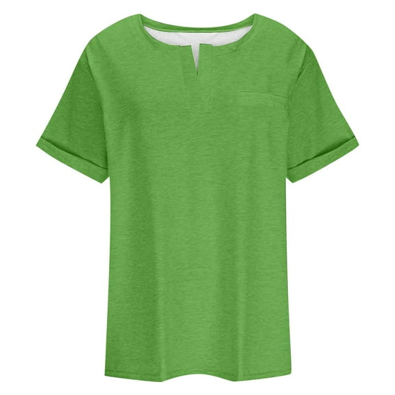 Huowey Women Shirts Summer Solid Color V Neck Short Sleeve Tops 2025 Trendy Loose Casual Tshirts With Pocket Large Size Blouses,Light Green,Xxxxxl