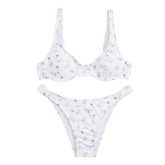 Huowey Women Solid Color Bikini Set Swimming 2PCS Swimsuits Swimwear Beach Suit Summer Beachwear Honeymoon Cruise Trendy Wear