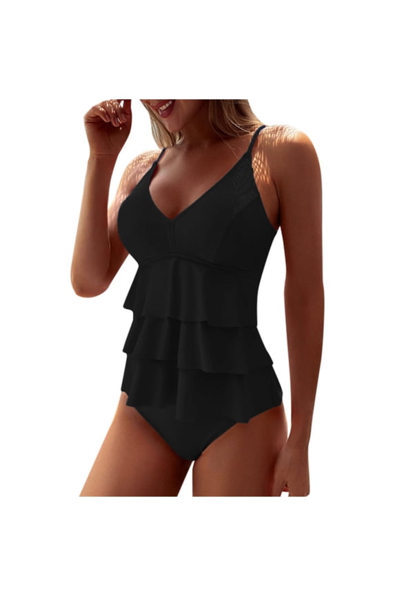 Women Solid Color Ruffled Strapless Bikini Set 2PCS Swimwear With High Waist Shorts Beach Vacation Swim Wear Honeymoon Cruise Trendy Wear