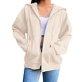 thumbnail image 1 of Huowey Women Sweatshirts Trendy Full Zip Up Hoodie Long Sleeve Solid Color Hooded Sweatshirts Pockets Jacket Coat Tops,Beige,L, 1 of 7