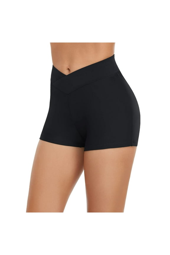 Women Swim Bottoms Solid Color High Waisted Side Seamless Trunk Shorts Ruched Tummy Control Swimwear Bathing Suit Bikini Bottom Liner,Black,S