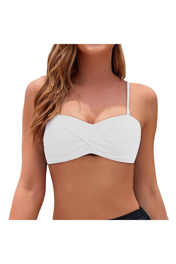 Women Swimwear Bandeau Bikini Tops Strapless Swimsuit Tops Summer Beachwear Honeymoon Cruise Trendy Wear