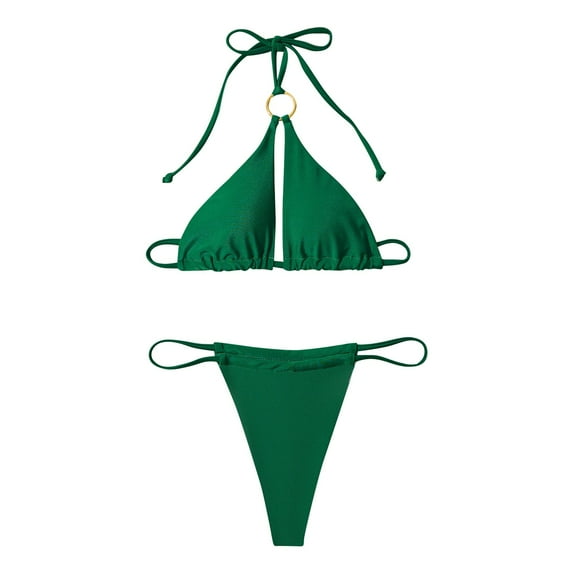 Huowey Women Swimwear Beach Personality Fashion Comfortable Sun Stripe Print Solid Color Separate Swimsuit Set Beach Vacation Swim Wear Honeymoon Cruise Trendy Wear