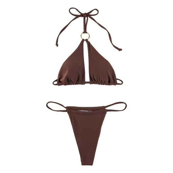 Huowey Women Swimwear Beach Personality Fashion Comfortable Sun Stripe Print Solid Color Separate Swimsuit Set Tropical Swim Wear Honeymoon Cruise Trendy Wear