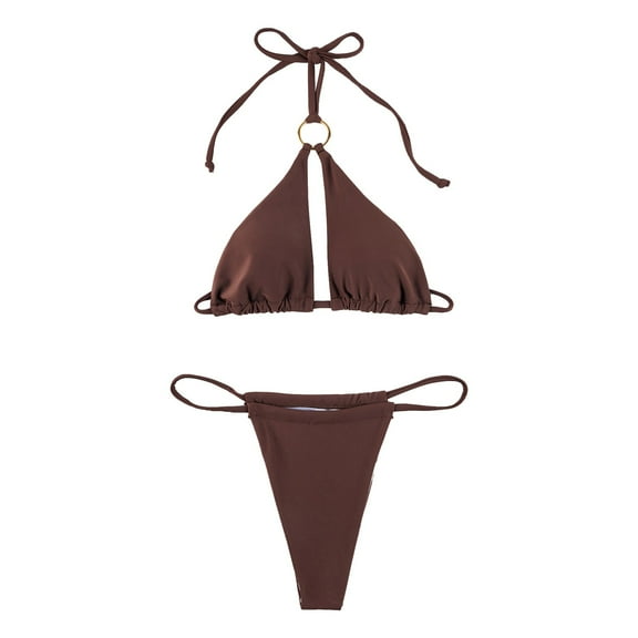 Huowey Women Swimwear Beach Personality Fashion Comfortable Sun Stripe Print Solid Color Separate Swimsuit Set Vacation Beachwear Honeymoon Cruise Trendy Wear