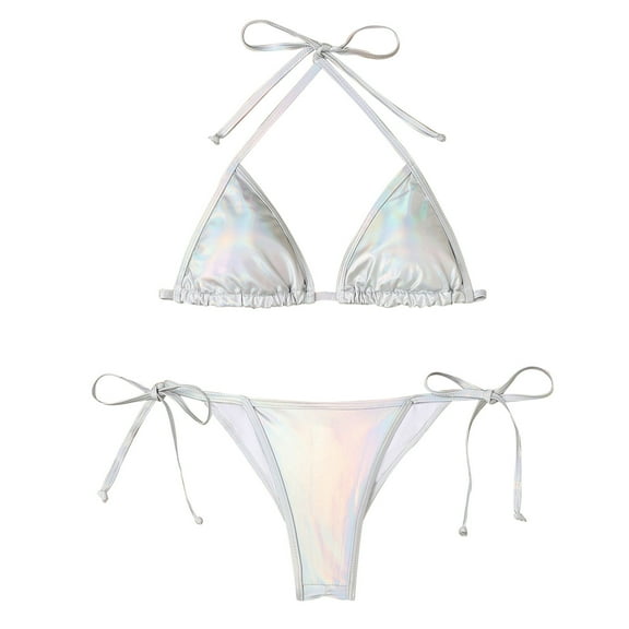 Huowey Women Swimwear Bikini Sets Shiny String Padded 2PCS Swimsuit Summer Beachwear Honeymoon Cruise Trendy Wear