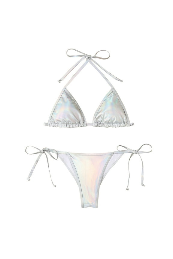 Women Swimwear Bikini Sets Shiny String Padded 2PCS Swimsuit Summer Beachwear Honeymoon Cruise Trendy Wear