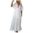 thumbnail image 1 of Huowey Women Swimwear Button Button Waist Rope Long Dress Cardigan Vacation Beach Jacket Sunscreen Jacket Long Skirt Bikini Cover Up Brazilian Beachwear Honeymoon Cruise Trendy Wear, 1 of 9
