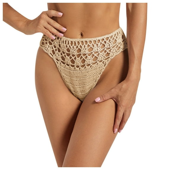Huowey Women Swimwear Handmade Crochet Sexy Bikini Beach Mid To High Waisted Swim Trunks Brazilian Beachwear Honeymoon Cruise Trendy Wear