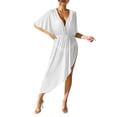 thumbnail image 1 of Huowey Women Swimwear Irregular Hem Beach Cover Up Dress Sheer Batwing Sleeve Waist Tie Maxi Dress Beach Vacation Swim Wear Honeymoon Cruise Trendy Wear, 1 of 4