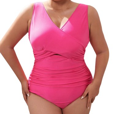 Huowey Women Swimwear New Sexy Monokini Solid Color Big Size Swimsuit Knitted Swimsuit Summer Beachwear Honeymoon Cruise Trendy Wear