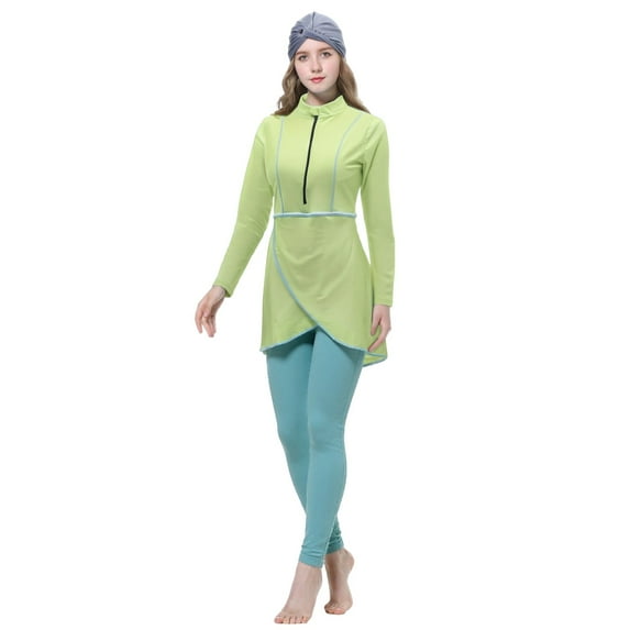 Huowey Women Swimwear Oversized Swimsuit Conservative Swimsuit Long Sleeve Trousers Swim Cap 3PCS Swimsuit Boho Bathing Suit Honeymoon Cruise Trendy Wear