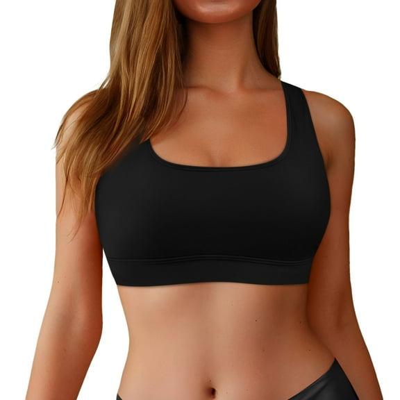 Huowey Women Swimwear Racerback Sports Swim Bra High Neck Bikini Tops Black Workout Bathing Suit Padded Tops Boho Bathing Suit Honeymoon Cruise Trendy Wear