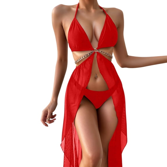 Huowey Women Swimwear Solid Color Slim Fit Swimsuit Bikini Set For Beach Pool Resort Swim Wear Honeymoon Cruise Trendy Wear