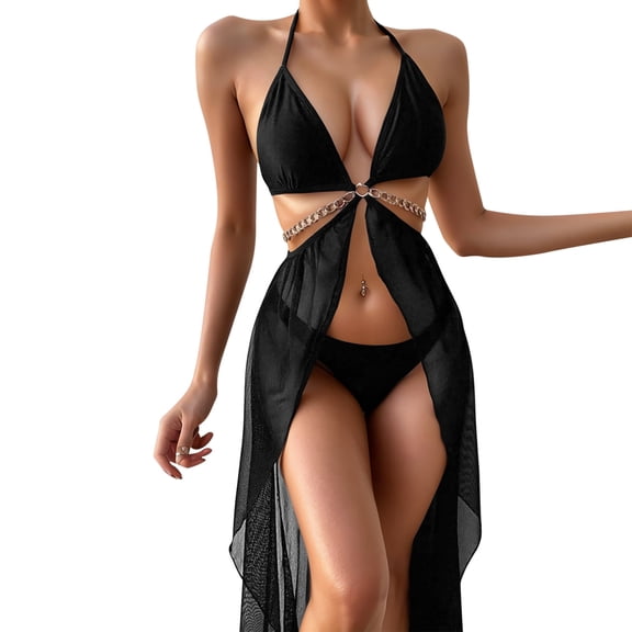 Huowey Women Swimwear Solid Color Slim Fit Swimsuit Bikini Set For Beach Pool Summer Beachwear Honeymoon Cruise Trendy Wear