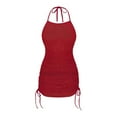 thumbnail image 1 of Huowey Women Swimwear Solid Color Swim Cover Up Dress With Drawstring Beach Mesh Skirt Summer Beachwear Honeymoon Cruise Trendy Wear, 1 of 2