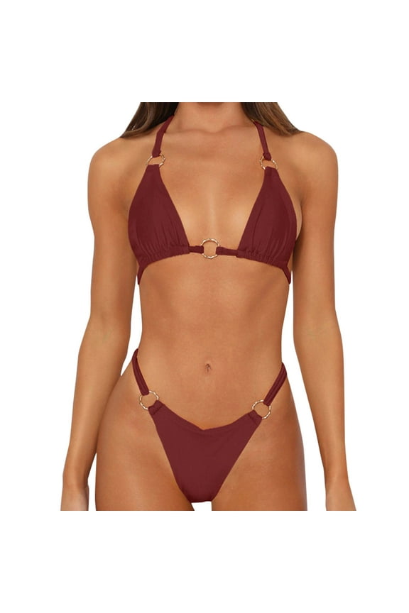 Women Swimwear String Bikini Sets 2PCS Ring Swimsuit Thong Bathing Suit Summer Beachwear Honeymoon Cruise Trendy Wear
