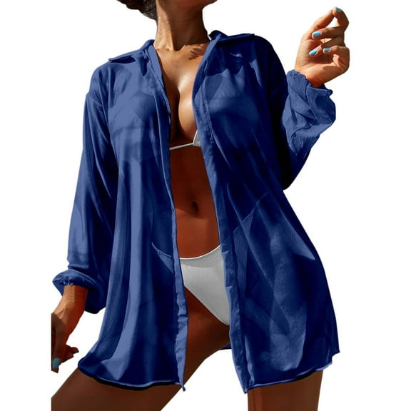 Huowey Women Swimwear Summer Beach Cover Up Long Sleeve Sheer Cardigan Sun Vacation Outerwear Boho Bathing Suit Honeymoon Cruise Trendy Wear