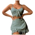 thumbnail image 1 of Huowey Women Swimwear Summer Leisure Beach Solid Color Wrap Skirt 3PCS Swimsuit Vacation Beachwear Honeymoon Cruise Trendy Wear, 1 of 9