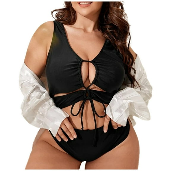 Huowey Women Swimwear Summer Plus Size Leopard Tie Front Monokini Resort Swim Wear Honeymoon Cruise Trendy Wear