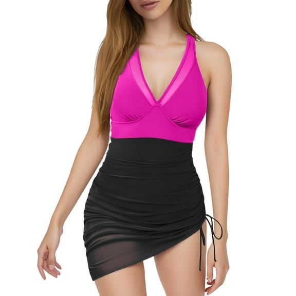 Huowey Women Swimwear Swim Dress Swimsuits Mesh Sheer Sarong Wraps Bathing Suit Summer Beachwear Honeymoon Cruise Trendy Wear