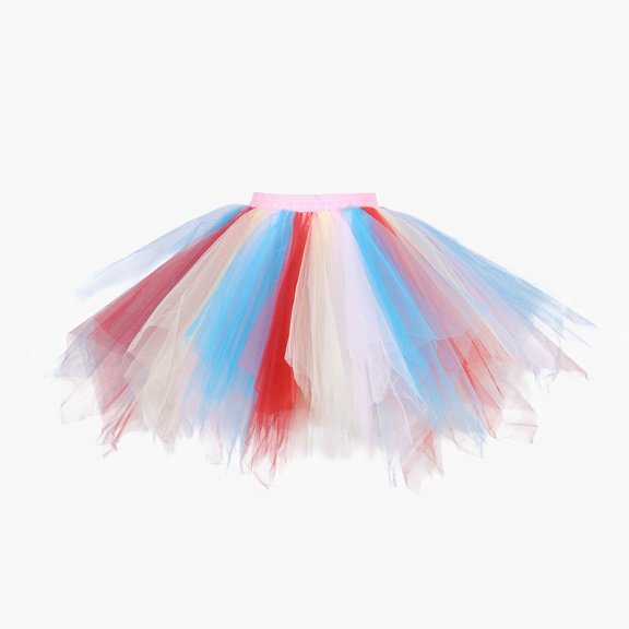 Huowey Women Tutu Mini Skirt Elastic Waist Pleated Mesh Rainbow Ruffles Tiered Soft Drape Short A Line Elegant Ruched Layered Flowy Short Skirts,Light Blue,M