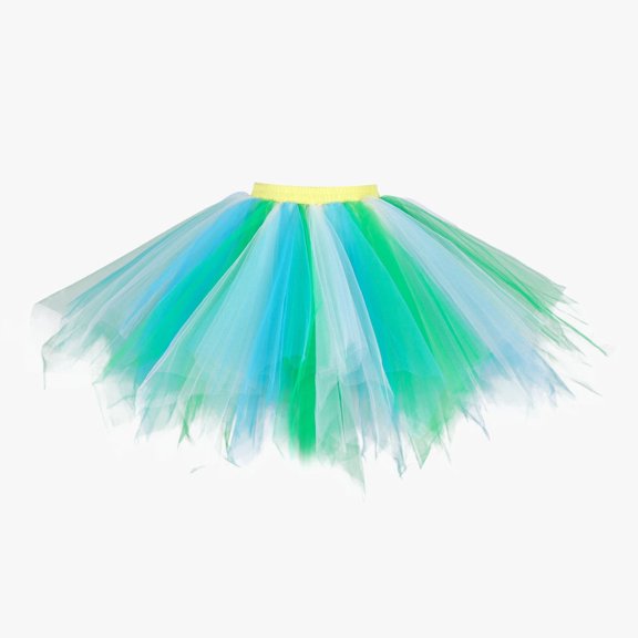 Huowey Women Tutu Mini Skirt Elastic Waist Pleated Mesh Rainbow Ruffles Tiered Soft Drape Short A Line Elegant Ruched Layered Flowy Short Skirts,Mint Green,M