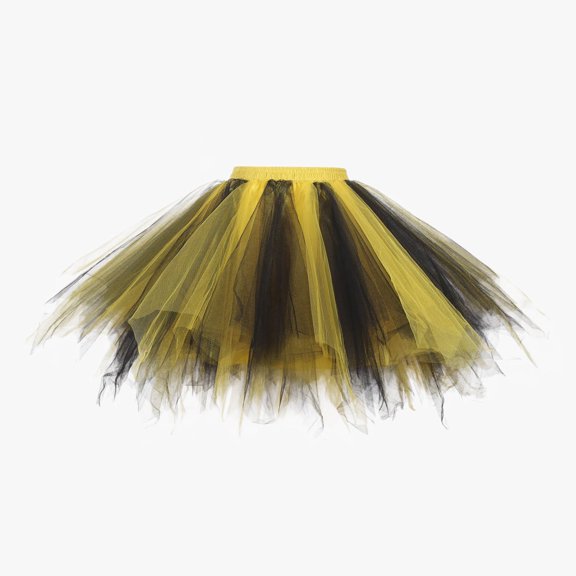 Huowey Women Tutu Mini Skirt Elastic Waist Pleated Mesh Rainbow Ruffles Tiered Soft Drape Short A Line Elegant Ruched Layered Flowy Short Skirts,Yellow,M