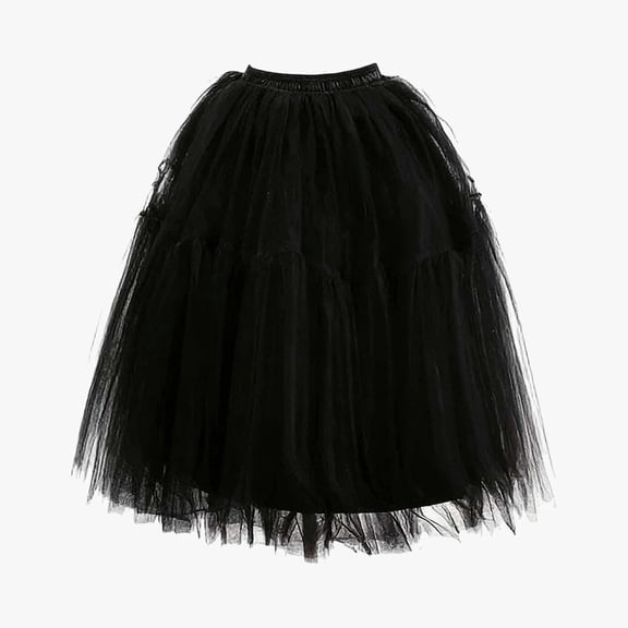 Huowey Women Tutu Mini Skirt Elastic Waist Pleated Mesh Solid Color Ruffles Tiered Soft Drape Short A Line Elegant Ruched Layered Flowy Irregular Short Skirts,Black,L