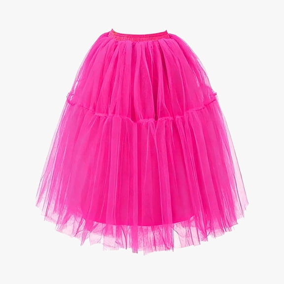 Huowey Women Tutu Mini Skirt Elastic Waist Pleated Mesh Solid Color Ruffles Tiered Soft Drape Short A Line Elegant Ruched Layered Flowy Irregular Short Skirts,Hot Pink,M