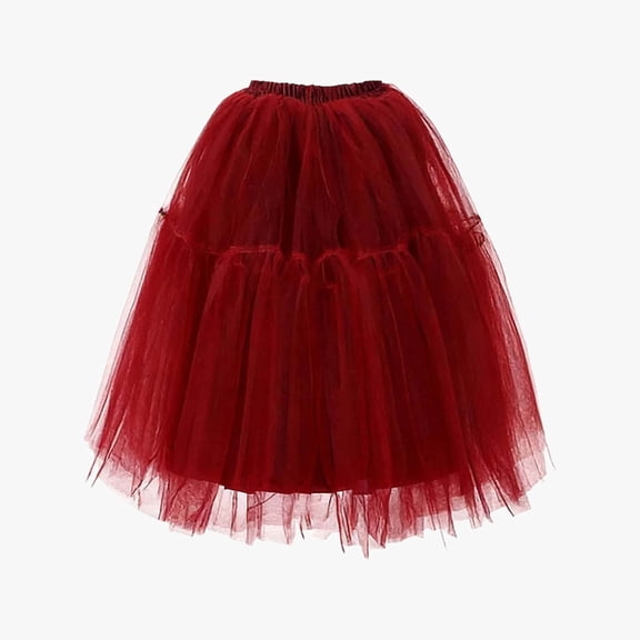 Huowey Women Tutu Mini Skirt Elastic Waist Pleated Mesh Solid Color Ruffles Tiered Soft Drape Short A Line Elegant Ruched Layered Flowy Irregular Short Skirts,Wine,S