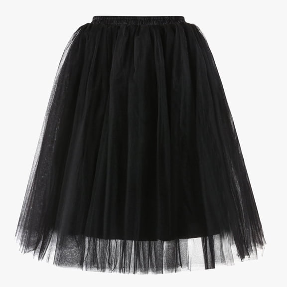 Huowey Women Tutu Mini Skirt Elastic Waist Pleated Mesh Solid Color Ruffles Tiered Soft Drape Short A Line Elegant Ruched Layered Flowy Short Skirts,Black,XL