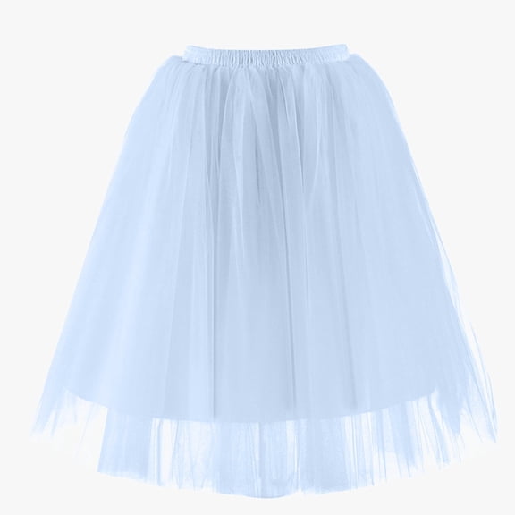 Huowey Women Tutu Mini Skirt Elastic Waist Pleated Mesh Solid Color Ruffles Tiered Soft Drape Short A Line Elegant Ruched Layered Flowy Short Skirts,Light blue,M