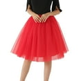 thumbnail image 1 of Huowey Women Tutu Skirts Midi Length Dance Ballet Solid Color Layered A-Line Wedding Party Midi Skirt Elastic Waist Skirt Clothing,Red, 1 of 5