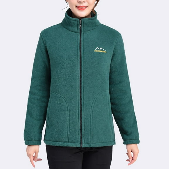 Huowey Women Winter Coat Long Sleeve Zip Up Thick Warm Lined Fuzzy Jacket Loose Fit Lightweight Outerwear Cozy Soft Comfortable Casual Wear With Pockets Dailywear,Green,XL