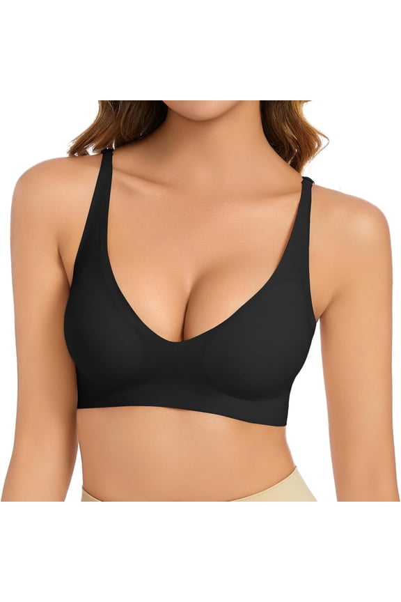 Women's Bra Deep V Neck Bras Wireless Comfortable Bra Supportive Comfort Soft Bra Push Up Seamless No Underwire Bras Tshirt Streetwear