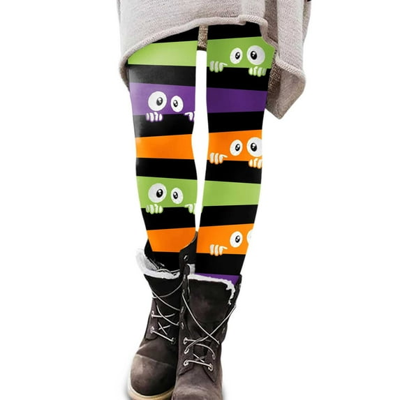Huowey Women's Halloween Leggings Stretchy Cute Printed Color Blocked Legging Tights Stretch Pants For Party Streetwear Casual Yoga Pant Streetwear