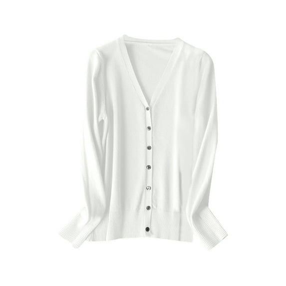 Huowey Women's Knitted Cardigan Sweater Open Front Lightweight Soft V Neck Button Down Long Sleeve Jacket For Autumn Fashion Cozy Cardigan Coat Outwear