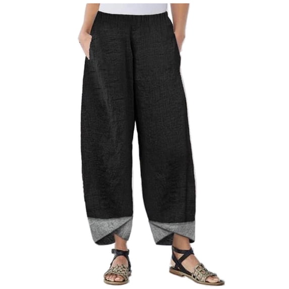 Huowey Women's Pants Cotton Patchwork Pants Solid Color Irregular Loose Trousers Casual Pants