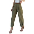 thumbnail image 1 of Huowey Women's Pants Elegant Solid Color Loose Fit Cropped Trousers High Waist Casual Suit Pants for Fashionable Wear, 1 of 9
