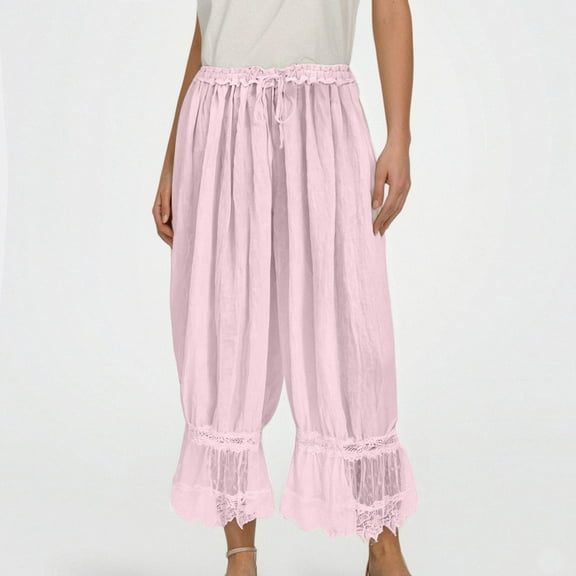 Huowey Women's Pants Lace Up Hollow Out Lace Pajamas with Comfortable Mid Length Pants