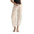 thumbnail image 1 of Huowey Women's Pants Linen Wide Leg Pants Casual Loose Elastic Waisted Ankle Trousers Barrel Beach Pant Summer Slacks with Pockets, 1 of 6
